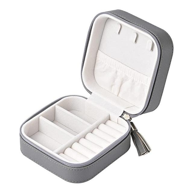 SANQIANWAN Travel Jewelry Box PU Leather Small Jewelry Organizer for Women,Girls Multifunctional Travel Jewelry Case (GRAY)