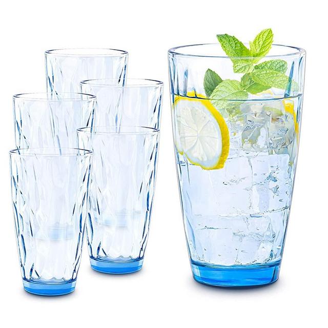 CREATIVELAND Highball Glass Tumbler Light Blue Set of 6, for Water,Cocktail,Juice,Beer,Iced Coffee,Clear Blue Glassware for Bar Kitchen,Thick & Heavy Glass Drinking Glasses with Heavy Base 16oz/450ML