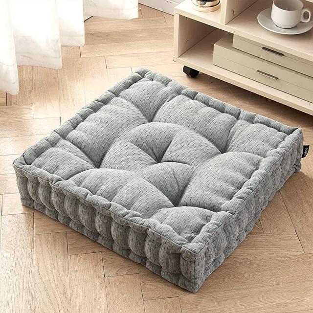 Meditation Floor Pillow,Large Floor Cushion, Square Floor Pillows Seating for Adults,Chenille Thick Meditation Cushion for Yoga Living Room Balcony Outdoor Tatami,20x20 Inch,Grey