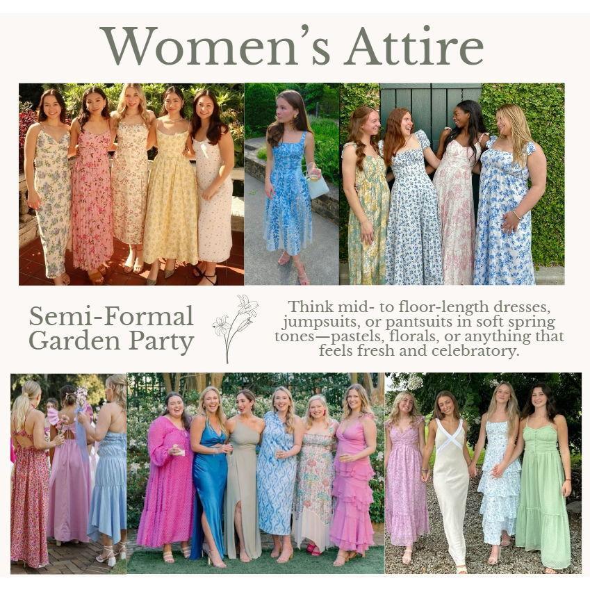 Here are some examples of women's attire for our wedding garden party.