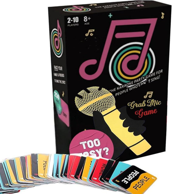The Mic Games– Family Karaoke Board Game, Games for Bad Singers with 250 Lyrics (125 Cards) for Hilarious Game Nights & Birthday Party