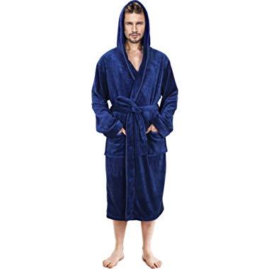 NY Threads Mens Hooded Robe - Plush Long Bathrobes for Men