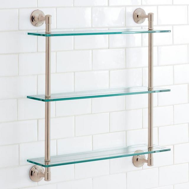 Mercer Triple Glass Shelf, Polished Nickel finish