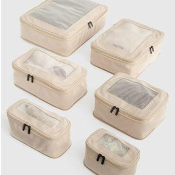 Beige Revive Nylon Compression Packing Cubes (6-pack)