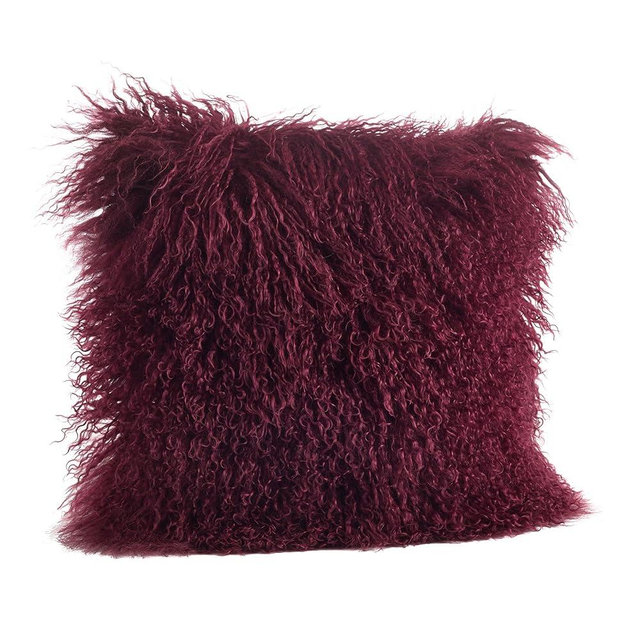 SARO LIFESTYLE Mongolian Lamb Fur Poly Filled Throw Pillow
