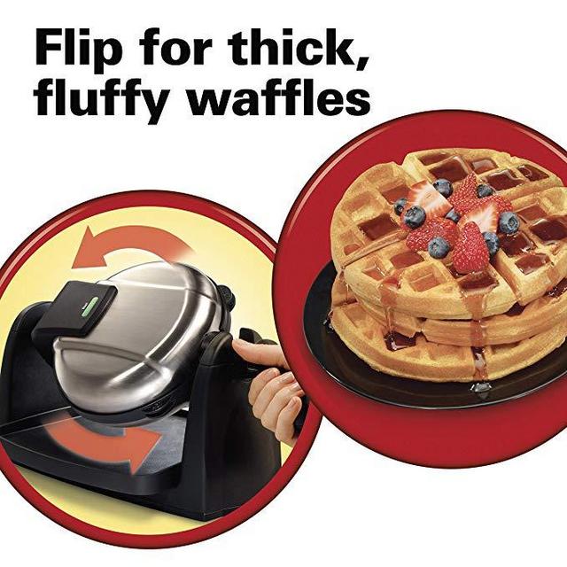 Hamilton Beach Flip Belgian Waffle Maker with Removable Plates, Nonstick, 7" Round, Stainless Steel (26030),