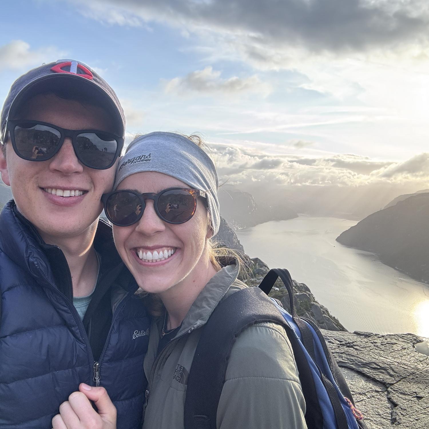 View from Preikestolen (Pulpit Rock) in Norway. Ellen's extended family on her Mom's side lives about 20 minutes from this hike.