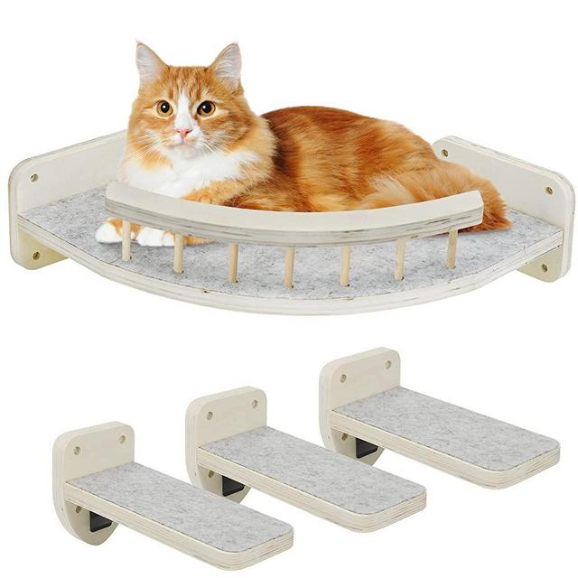 Cat Hammock Cat Wall Shelves with 3 Steps, Cat Shelves and Perches for Wall, Cat Wall Furniture Cat Climbing Shelf, Cat Scratching Post Cat Wall Shelf for Indoor with Plush Covered, Gift for Cat