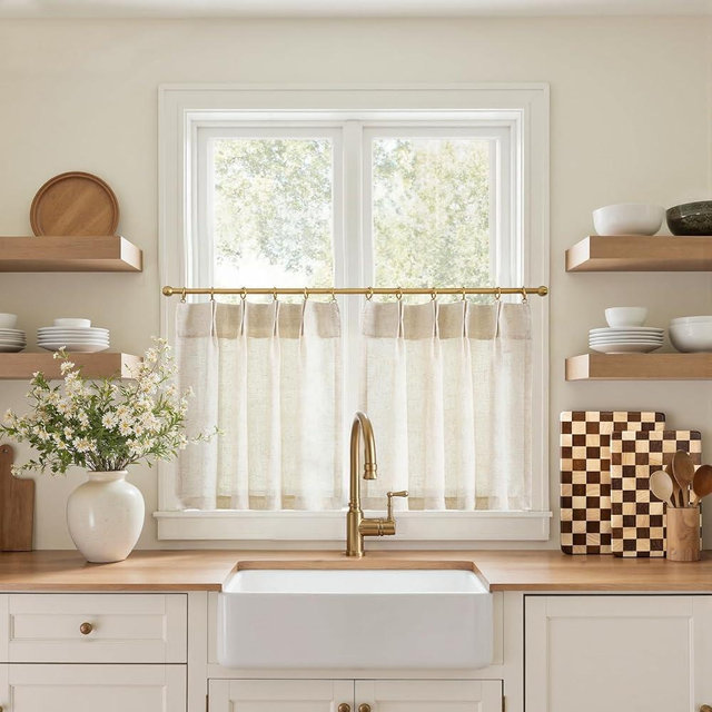 jinchan Linen Pinch Pleated Kitchen Curtains 20 Inch Natural Linen Tier Curtains Back Tab Farmhouse Cafe Style Light Filtering for Bathroom Laundry Room Small Window 2 Panels Beige