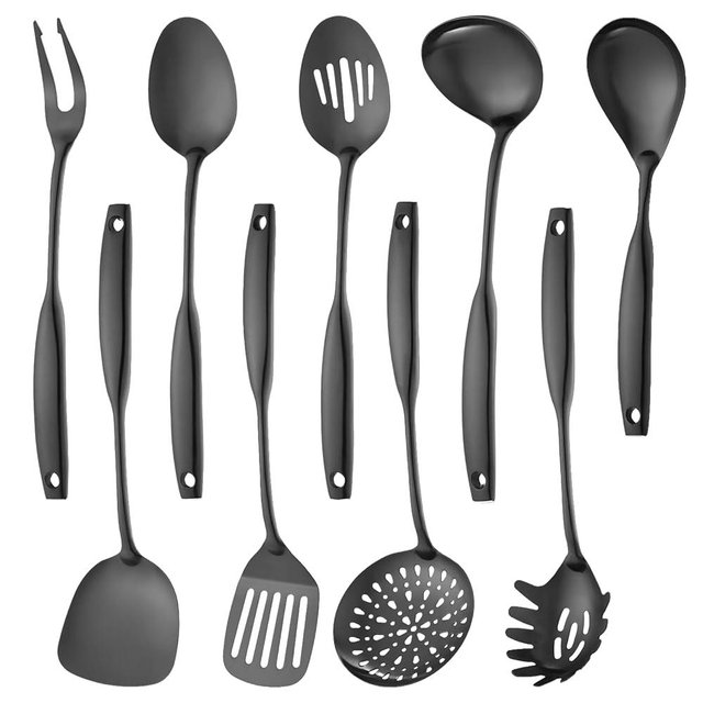 Lazycorner Kitchen Utensil Set 9-Piece Stainless Steel 304 Polished Mirror Finish Cooking Spoons, Slotted Spoon, Turner, Spatula, Pasta Spoon– Dishwasher Safe, Rust-Resistant