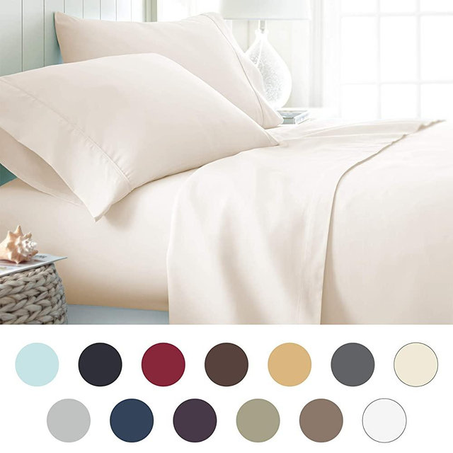 ienjoy Home Hotel Collection Luxury Soft Brushed Bed Sheet Set, Hypoallergenic, Deep Pocket, King, Ivory