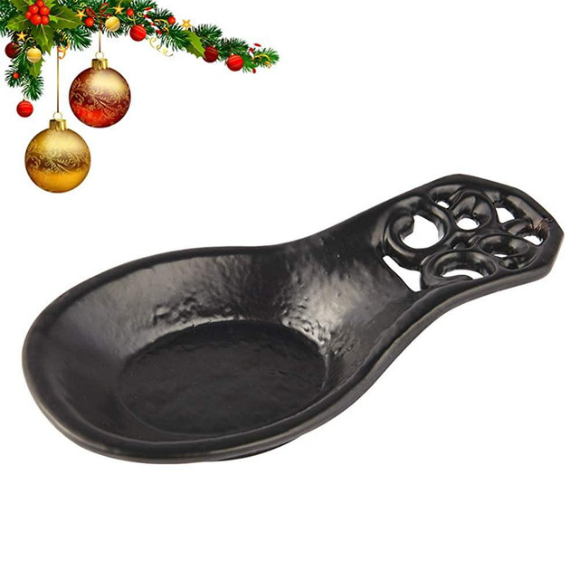 Vintage Spoon Rest, Kitchen Spoon Rest Cast Iron Utensil Rest Ladle Spoon Holder for Cooking Home Decor, 7.9''3.7''1.1'', Black