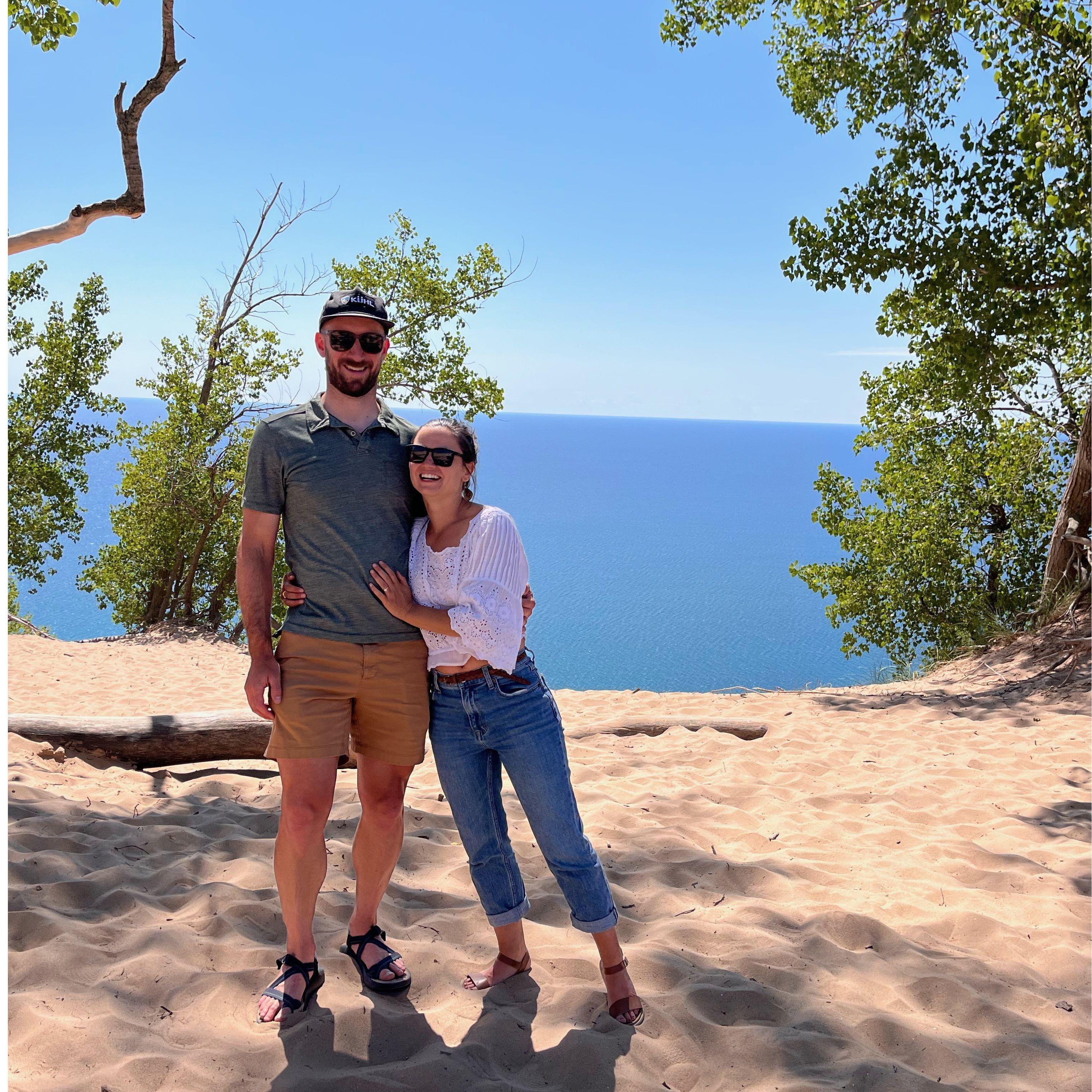 Enjoying the views at the Sleeping Bear Sand Dunes.