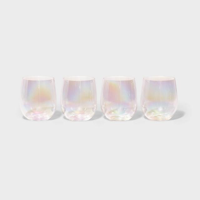 14oz 4pk Stemless Wine Glasses Iridescent - Sun Squad™