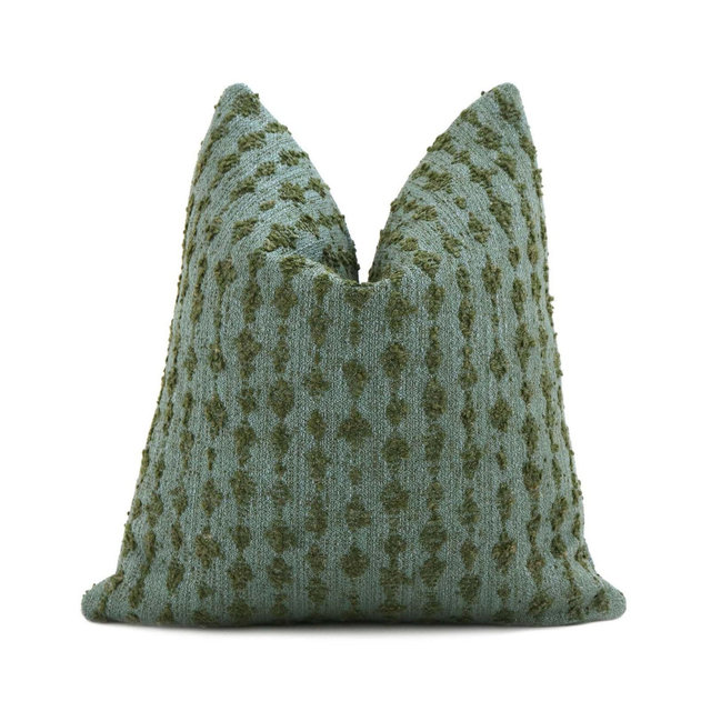 Kelly Wearstler Serai Bouclé Envy Green Throw Pillow Cover with Zipper, Rectangle Lumbar Euro Sham Textured Cushion Case, Designer Fabric