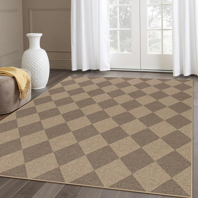 Lahome Checkered Easy Jute Indoor Outdoor Rug, 5x7 Area Rugs for Living Room Nature Large Dining Room Rug, Washable Non Slip Rug Indoor Outdoor Carpet for Home Office Bedroom Backyard Patio