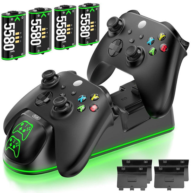 OIVO XSX Controller Charger Station with 4x5580mWh Honest Rechargeable Battery Packs for XOX Series X/S/One/Elite/Core Controller, Xbx Battery Charger Station for Xbx with 4 Covers, Black