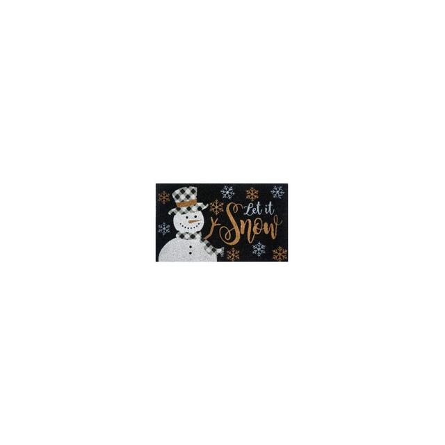Checkered Snowman Winter Natural Fiber Coir Doormat 30" x 18" Briarwood Lane