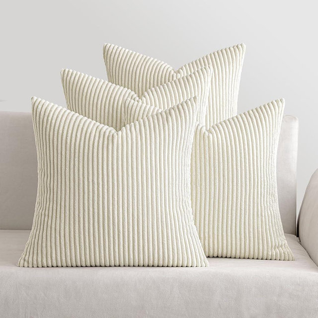 MIULEE Boho Farmhouse Throw Pillow Covers 18x18 Inch Set of 4 Mordern Nordic Cushion Covers Soft Corduroy Home Decor for Couch Bed Sofa Living Room Cream White