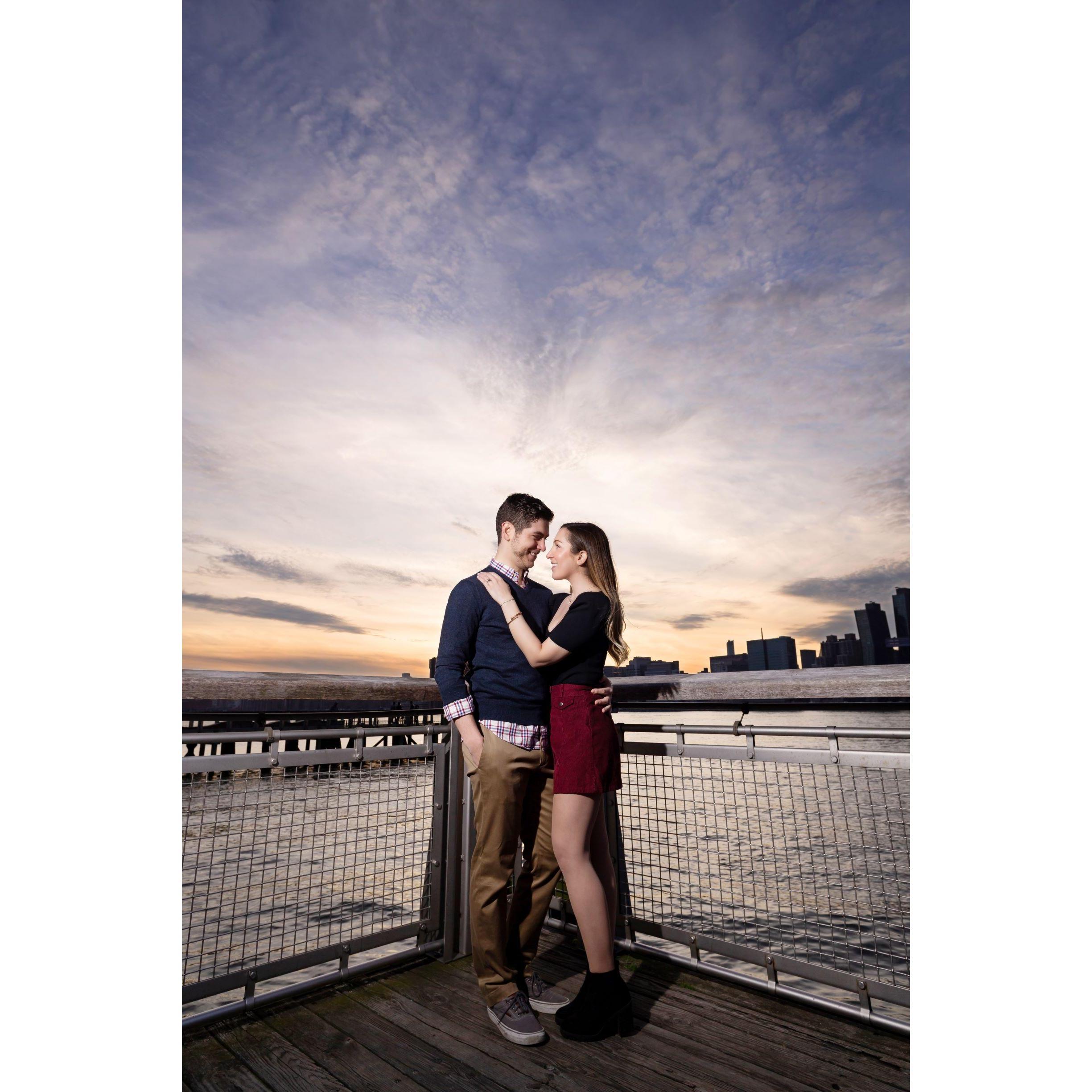 Engagement shoot on the pier at sunset.
