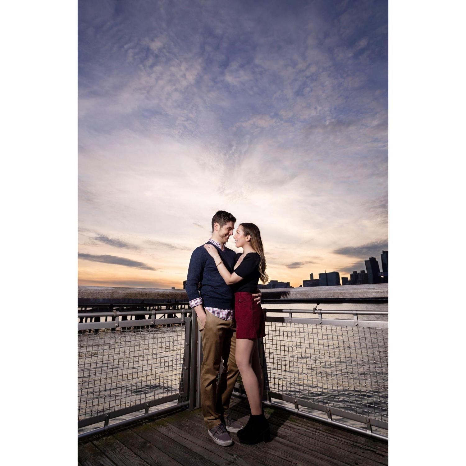 Engagement shoot on the pier at sunset.