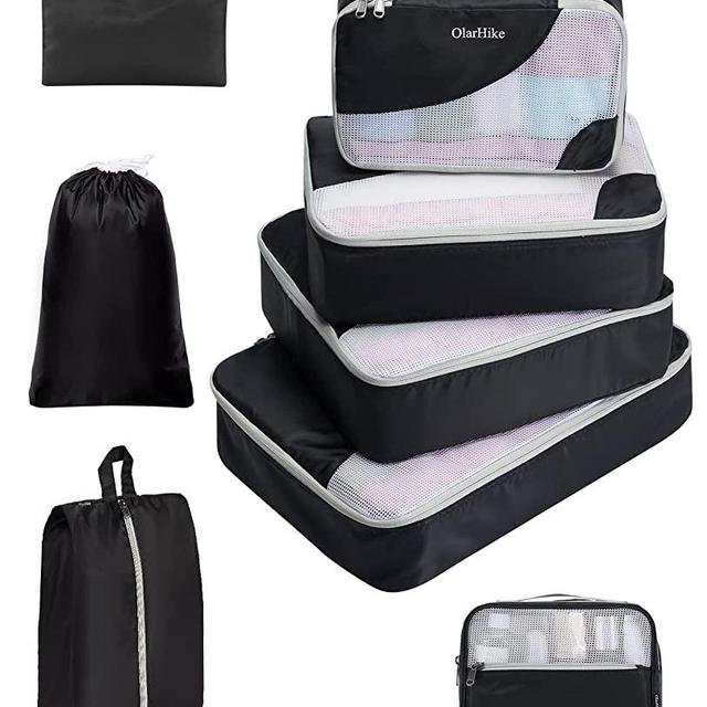 OlarHike 8 Set Packing Cubes for Travel, 4 Various Sizes(Extra Large,Large,Medium,Small), Luggage Organizer Bags for Travel Accessories Travel Essentials, Travel Cubes for Carry on Suitcases (Black)