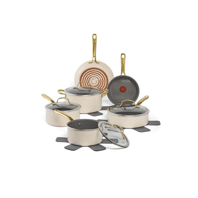 T-fal 13pc Ceramic Nonstick Cookware Set, Preserve Ceramic, Almond Butter