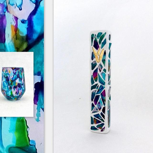 Wedding breaking glass mezuzah kit, Color customization Chuppah glass to break, Mezuzah glass shards, Jewish couple wedding keepsake gift