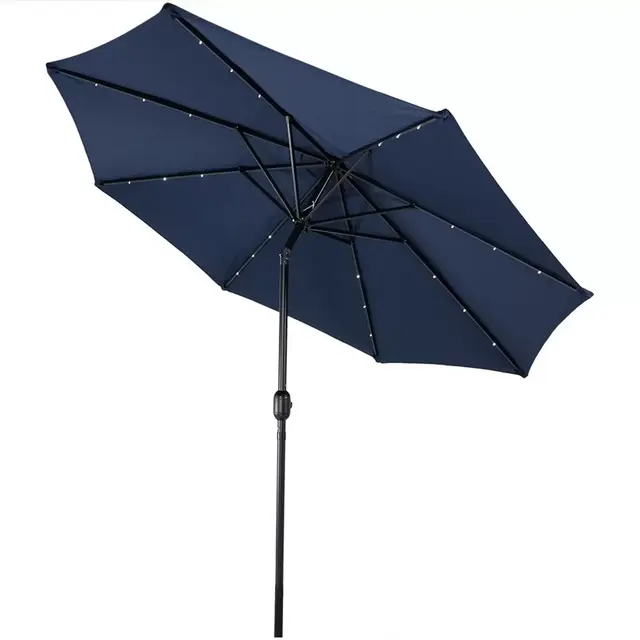 Sunnydaze 9-Foot Solar LED Octagon Patio Umbrella in Navy