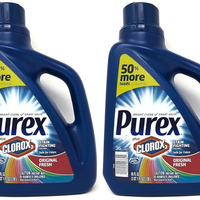 Purex Plus Clorox2 Stain Fighting Enzymes Detergent, Original Fresh, 65 Ounce, 36 Loads (Pack of 2)
