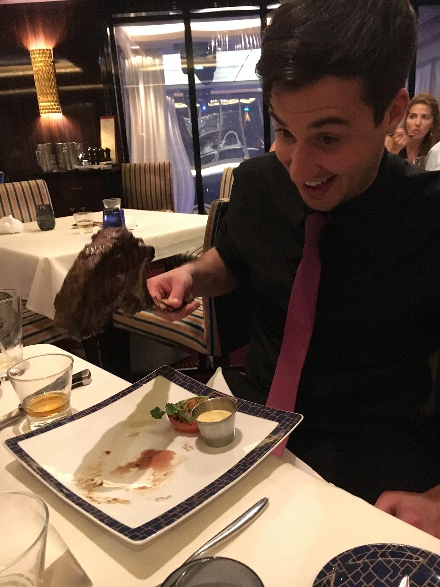Being mature adults on our first cruise with the "Tomahawk Steak"!