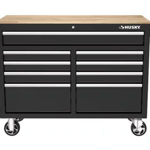 Tool Storage 46 in. W x 18 in. D 9-Drawer Mobile Workbench Cabinet in Gloss Black