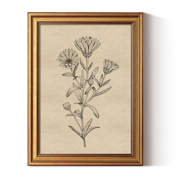 ARPEOTCY Gold Framed Canvas Art Prints,12x16inch, Botanical Wildflower Art Painting, Vintage Country Decor for Bathroom Bedroom Kitchen Shelf, Rustic Cottagecore Minimalist Plant Pictures