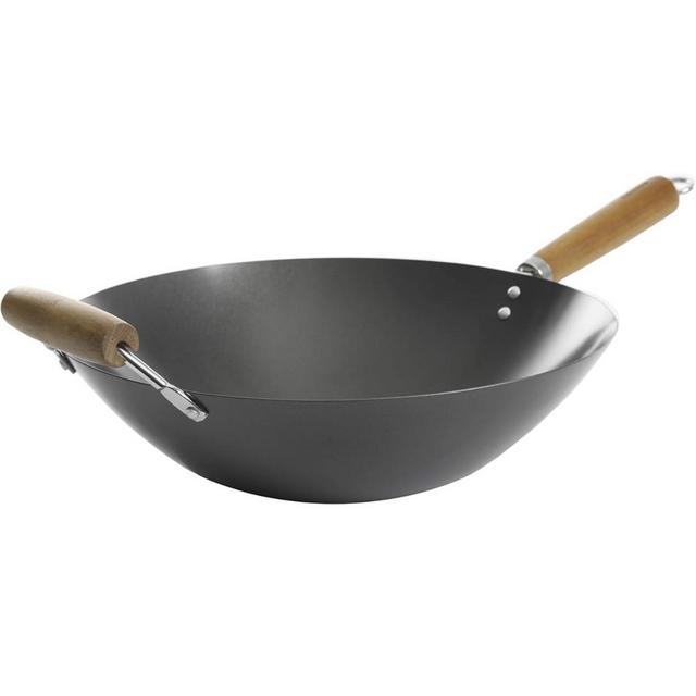 Kenmore Hammond Flat Bottom Carbon Steel Wok, 14-Inch, Black