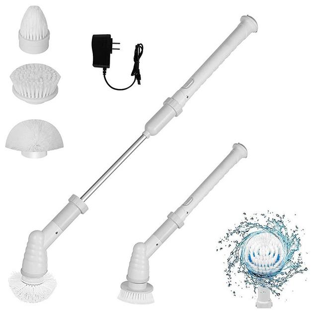 Upgraded Electric Spin Scrubber,360 Cordless Super Power Cleaning Brush with 3 Replaceable Cleaner Heads and Adjustable Extension Handle for Wall, Floor, Bathroom, Kitchen, Tile