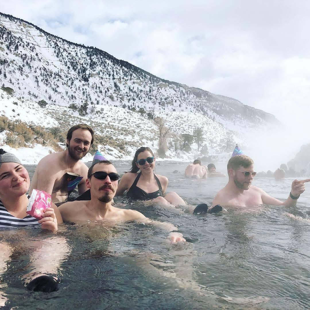 Soaking in the Boiling River in Yellowstone with friends.