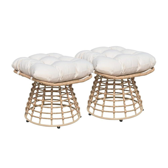 VIXLON 2 Pieces Swivel Outdoor Ottomans for Patio Foot Rest, PE Rattan Wicker Ottoman with Cushions, Outdoor Footstool Footrest Seat, for Patio, Garden, Poolside (2 Piece Ottoman White)