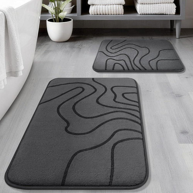 YIHOUSE Memory Foam Bathroom Rugs Sets 2 Piece - 1" Thick Ultra Soft Absorbent Bath Mat Set, Non-Slip Machine Washable Bath Rugs for Bathroom, Tub and Shower, Home Decor (32"x20"+24"x17", Dark Grey)