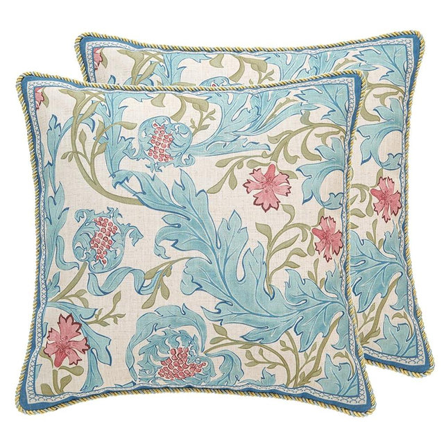patdrea Designer Throw Pillow Covers for Couch 18"x18",Vintage French Linen Pillows Cover with Blue Floral Pattern,Fall Luxury Farmhouse Decorative Pillowcases for Bed Living Room Outdoor Set of 2