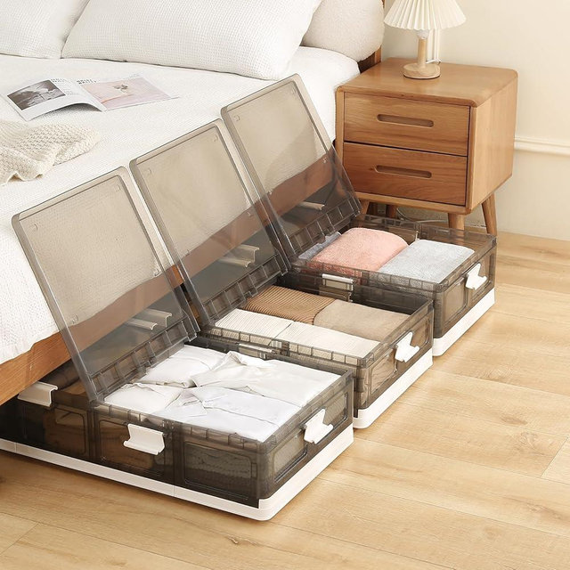 Jmudren 2-Pack Under Bed Storage Containers with Wheels - Stackable, Foldable Plastic Storage Boxes with Lids for Clothes, Shoes, Blankets - Perfect for Bedroom Organization and Dorms