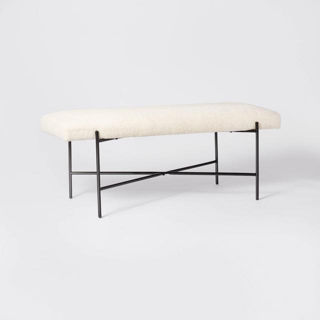 Clarkston Metal Base Upholstered Bench Cream Boucle - Threshold™ designed with Studio McGee