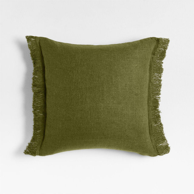 Casual Textured Fringe 23x23 Cyprus Green Throw Pillow with Down-Alternative Insert