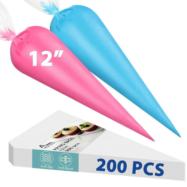 HOTEC 200Pcs 12 Inch Anti-Burst Disposable Piping Bags, Non-Slip Food Grade BPA-Free Pastry Bags for Cake, Cupcake, Cookie Cream Frosting Decorating Baking Supplies