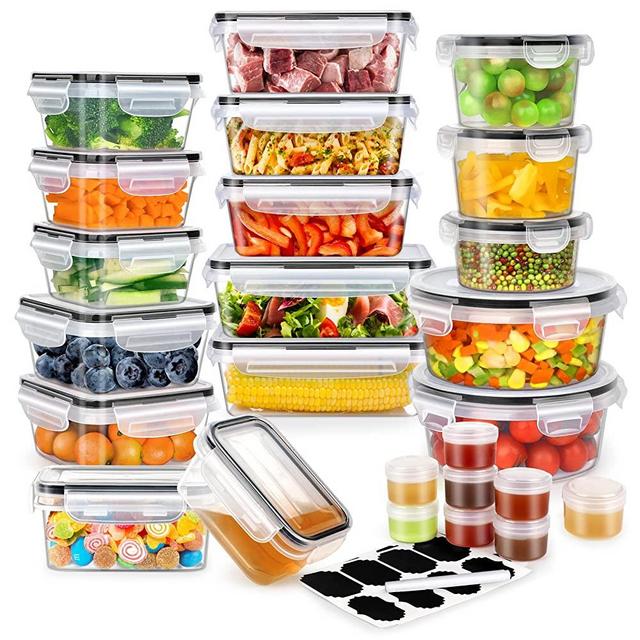 50 PCS Food Storage Containers with Lids Airtight, Plastic Lunch Containers for Pantry Kitchen Organization Storage (25 Lids + 25 Containers), Meal Prep containers with Labels & Marker