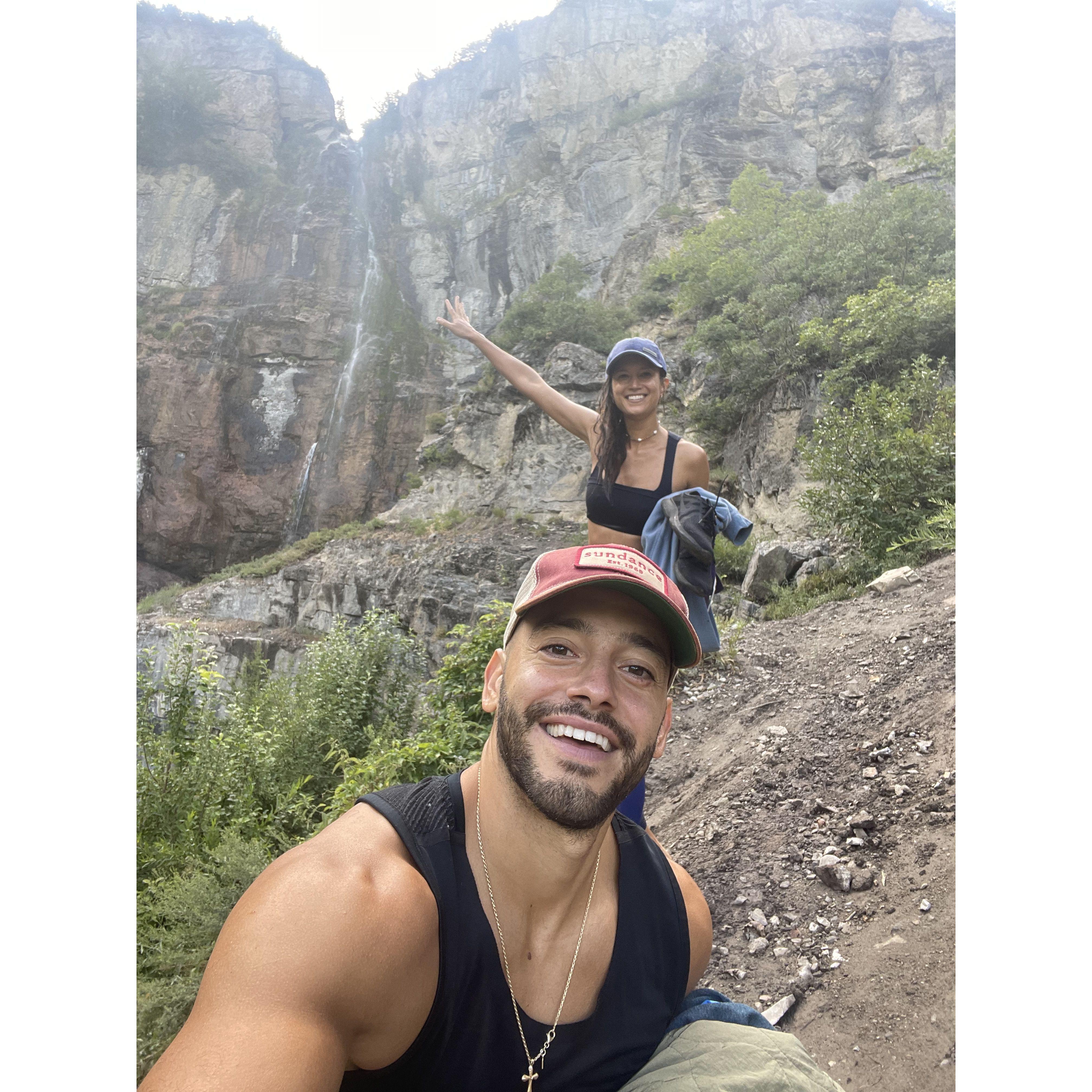 Hiking to a waterfall at Sundance in Utah