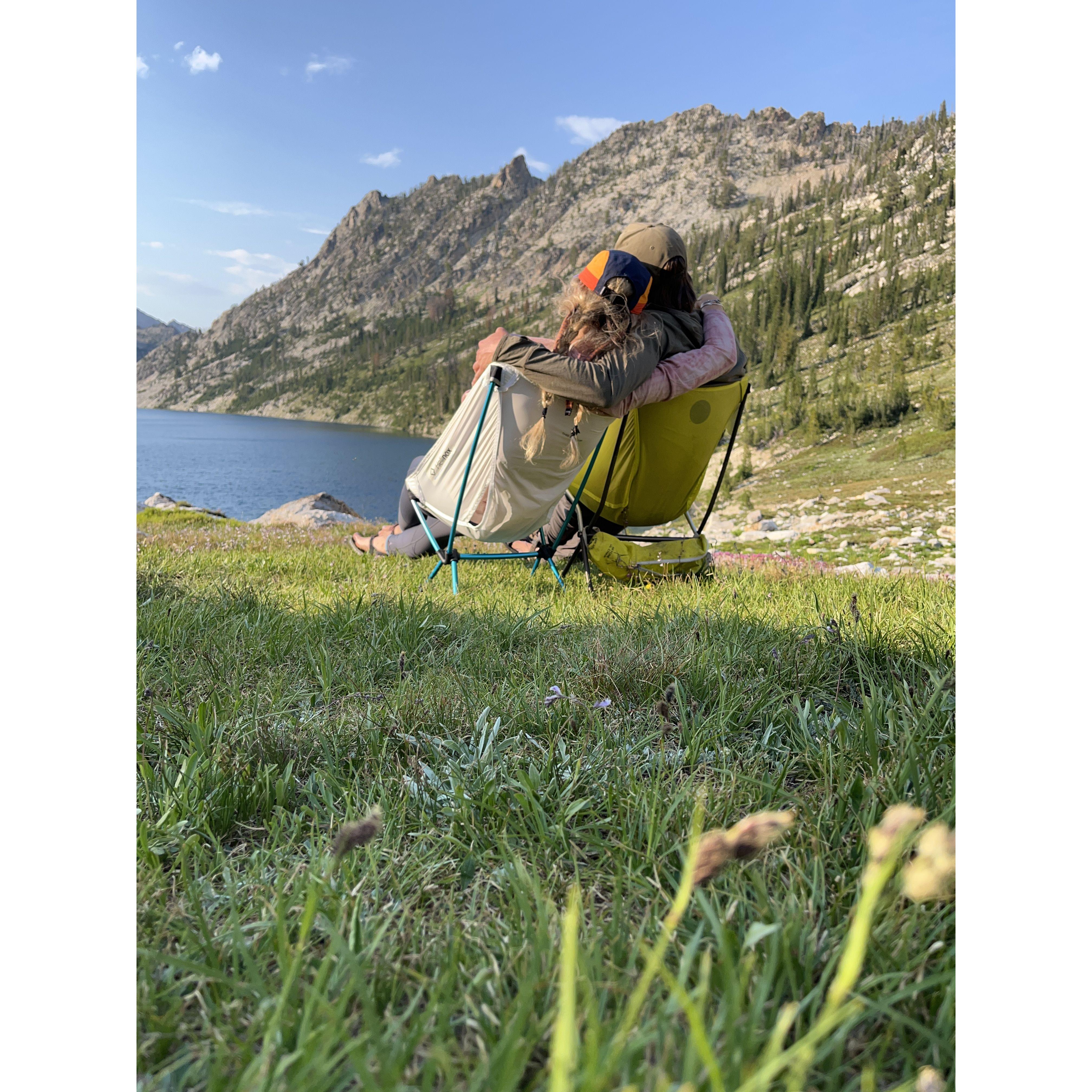 Camping by an alpine lake and bein' cute