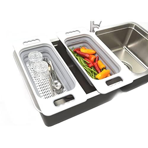 SAMMART Set of 2 Over The Sink Rectangular Colander (2, Grey)
