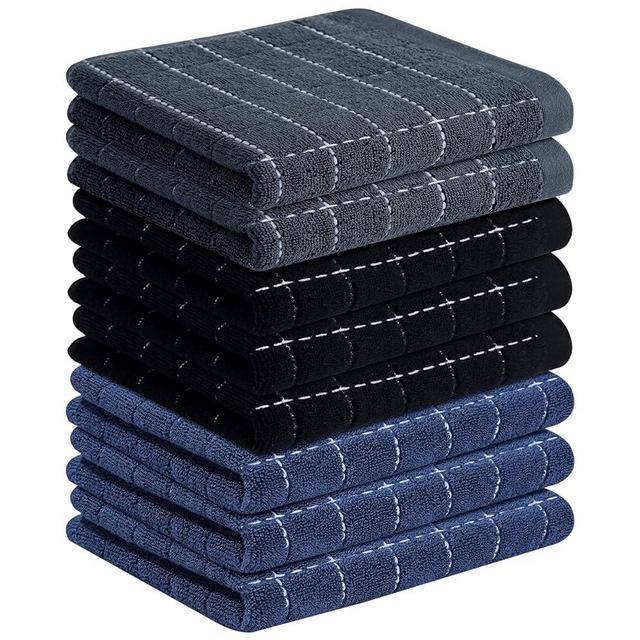 Homaxy 100% Cotton Terry Kitchen Towels(Multiple Colour, 13 x 28 inches), Checkered Designed, Soft and Super Absorbent Dish Towels, 8 Pack