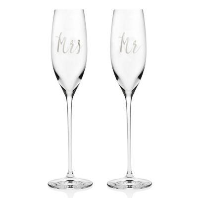 Olivia & Oliver "Mr" and "Mrs" Toasting Flutes in Platinum (Set of 2)