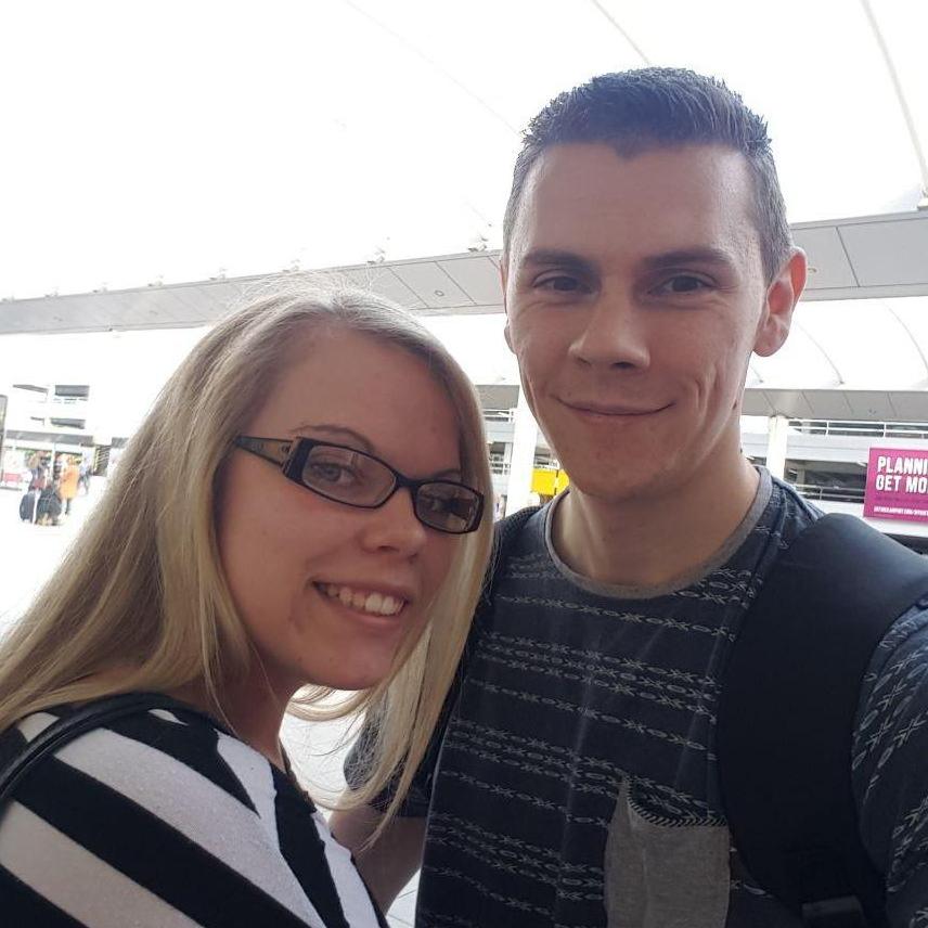 At the airport on our way to our first holiday together to Gran Canaria in September 2016! 🛫